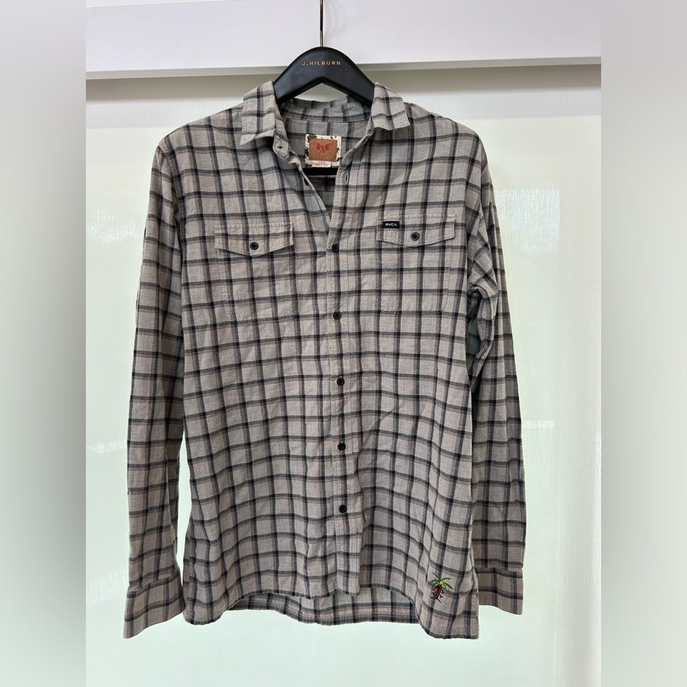 RVCA Gray Casual Button Down Shirt Lightweight Cotton